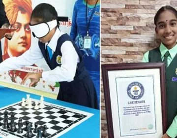 نو عمر لڑکی کا آنکھوں پر پٹی باندھ کر شطرنج کی بساط ترتیب دینے کا عالمی ریکارڈ